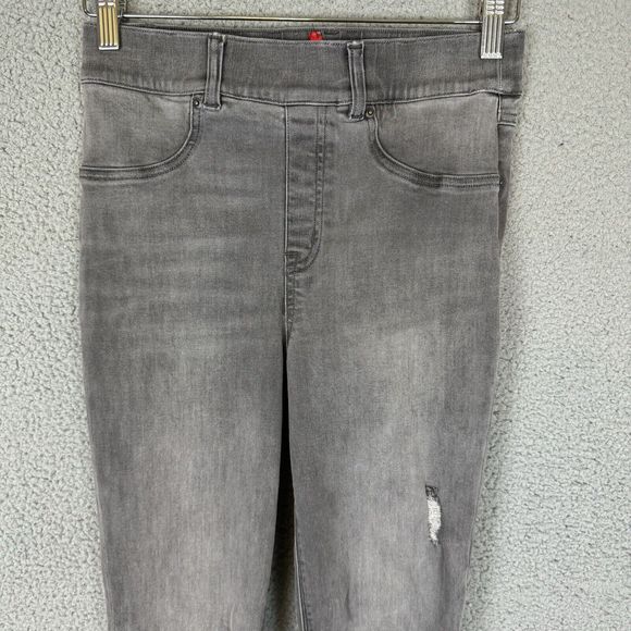 SPANX Jeans Womens S Gray Distressed Denim Pull On Skinny Raw Hem - Picture 2 of 9